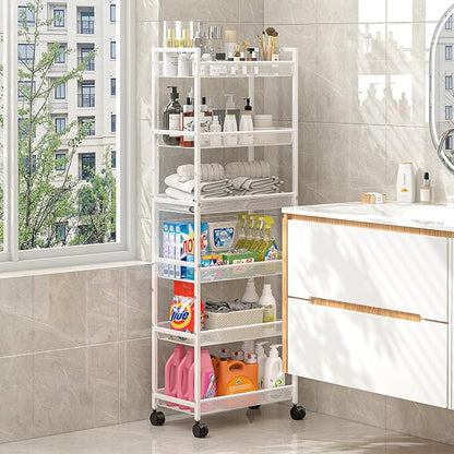 6 Tier Slim Rolling Storage Cart, Narrow Mobile Shelving Unit Organizer Utility - Image 6