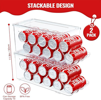 2 Pack Stackable Refrigerator Organizer, Soda Can Dispenser Pop Cans Container - Image 2