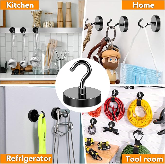 MIKEDE Black Magnetic Hooks Heavy Duty, 170LB+ Strong Neodymium Magnets - Image 7