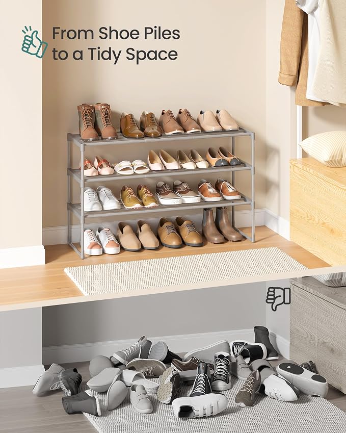 SONGMICS Shoe Rack, 3-Tier Shoe Organizer, Metal Storage Shelf, Upright or - Image 9