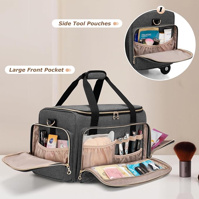 LUXJA Rolling Makeup Case with 3 Removable Pouches and 1 Makeup Brush Bag - Image 4