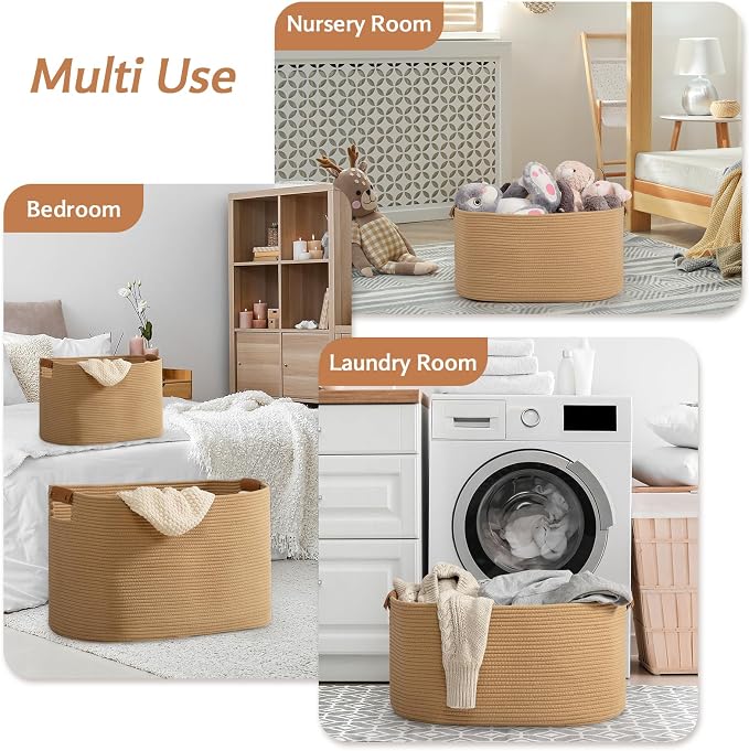 danpinera Large Blanket Basket for Living Room, 72 L Woven Cotton Rope Baskets - Image 7