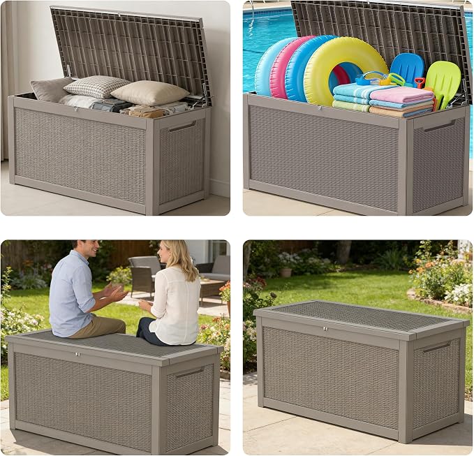 320 Gallon Outdoor Storage Box Resin Deck Box All Weather Waterproof Large - Image 9