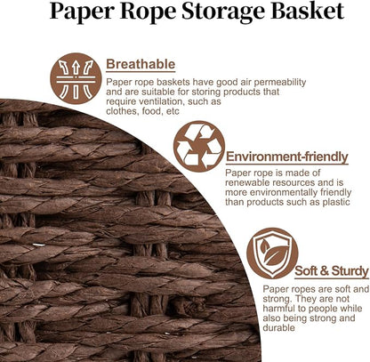OIAHOMY Toilet Paper Baskets Handmade Paper Rope Decorative Wicker Storage Tank - Image 4
