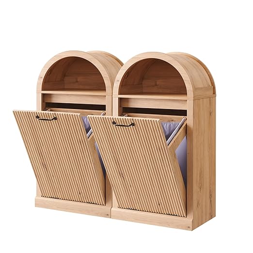 Arched Tilt-Out Trash Can Cabinet, Fluted 10 Gallon Trash Can Cabinet Set of 2 - Image 3
