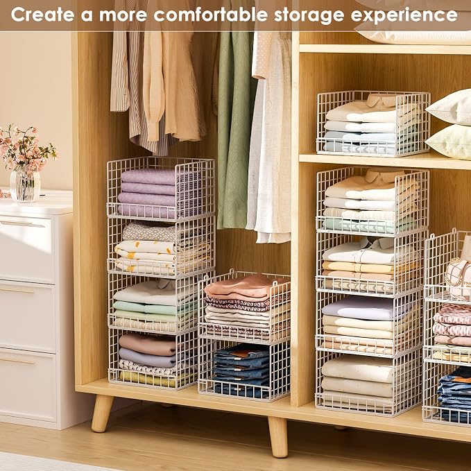 4-Tier Stackable Closet Organizers and Storage Baskets, Closet Shelf Organizer - Image 5