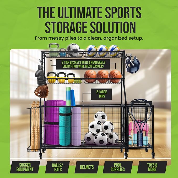 SpaceWise Sports Equipment Organizer – Garage Ball Storage Rack - Image 2