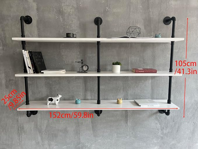 HDDFER Industrial Pipe Shelving Rustic White Pipe Wall Shelves Industrial - Image 2