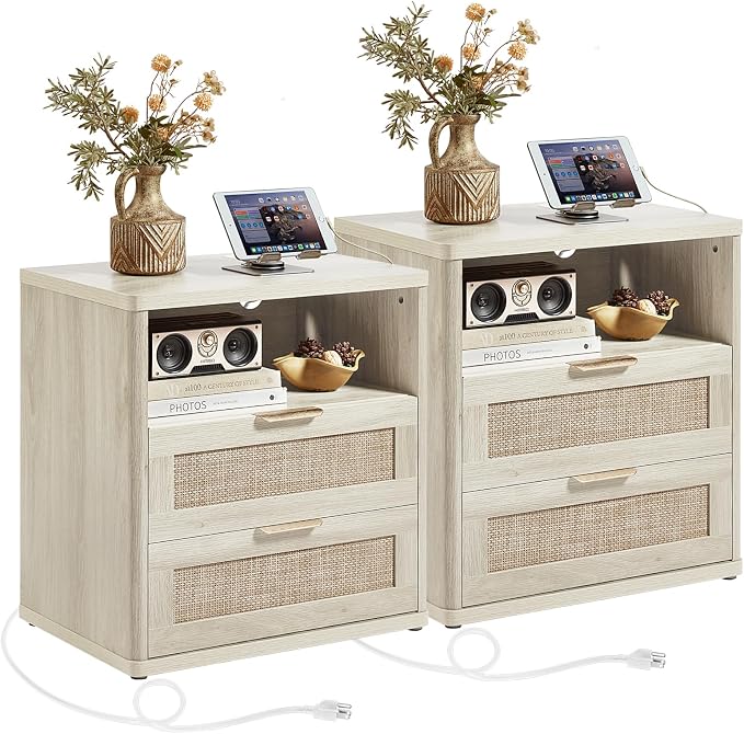 LEYAOYAO Rattan Nightstands Set of 2 by LEYAOYAO-Findtheshiningpointofyourideallife%EF%BC%81