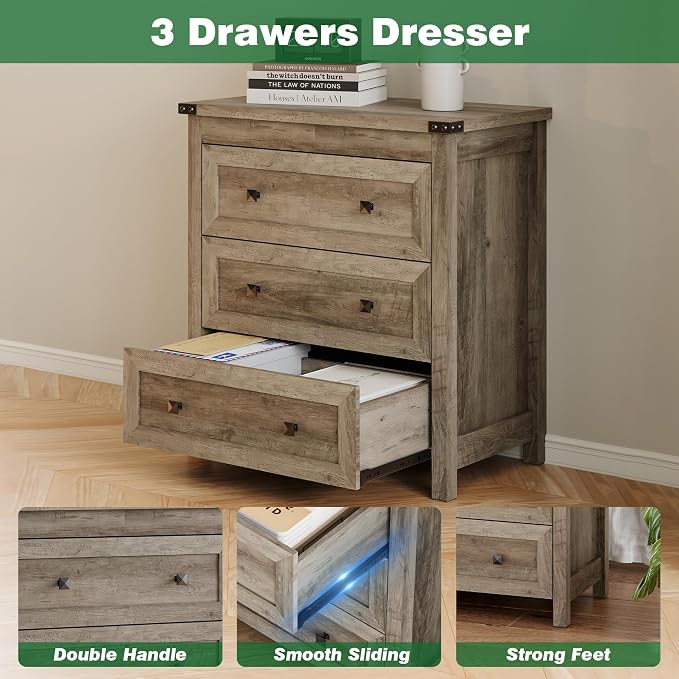 Dresser for Bedroom with 3 Drawers, Small Chests of Drawers, 27.55" Wide - Image 5