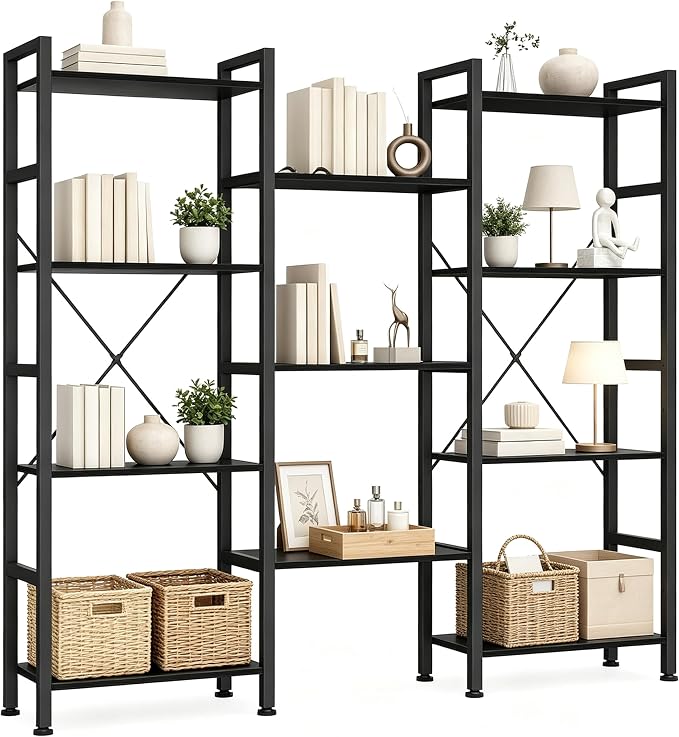 HealSmart Triple Column 4 Tier Bookshelf, Industrial Bookcase by HealSmart