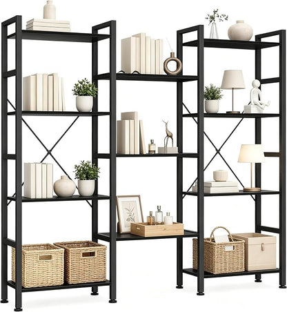 HealSmart Triple Column 4 Tier Bookshelf, Industrial Bookcase by HealSmart
