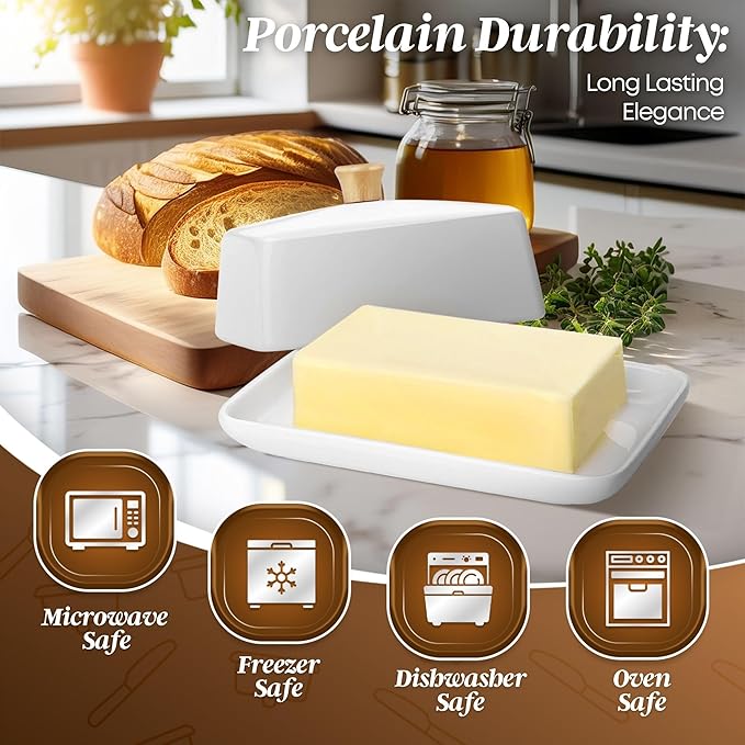 Flexzion Ceramic White European Butter Dish - Image 6