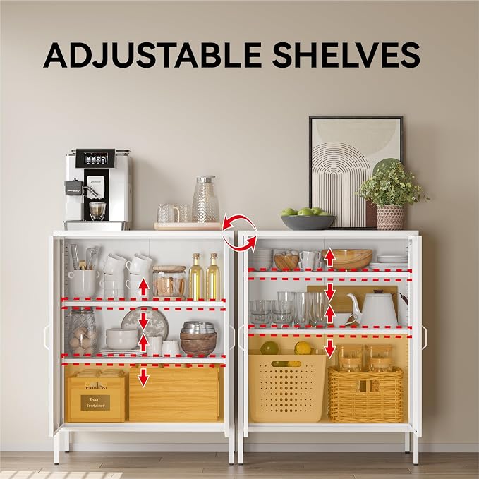 COFaR White Metal Storage Cabinet, 40” Kitchen Buffet & Coffee Bar Cabinet - Image 5