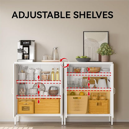 COFaR White Metal Storage Cabinet, 40” Kitchen Buffet & Coffee Bar Cabinet - Image 5