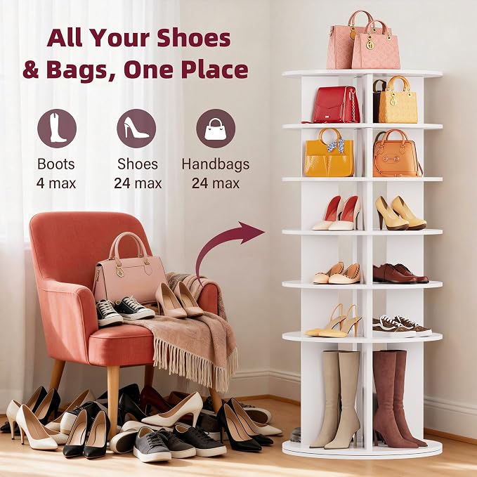 JUMMICO Rotating Shoe Rack Tower, 6-Tier Vertical Closet Storage Organizer - Image 4