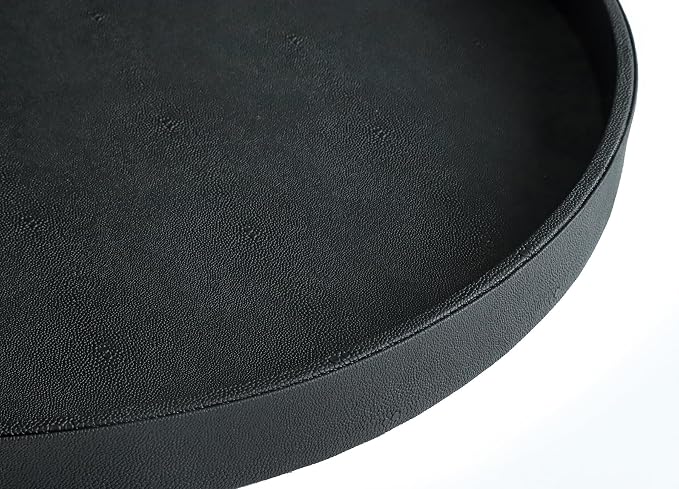 HofferRuffer Large Round Serving Tray 24'', Elegant Faux Leather Circle Ottoman - Image 3