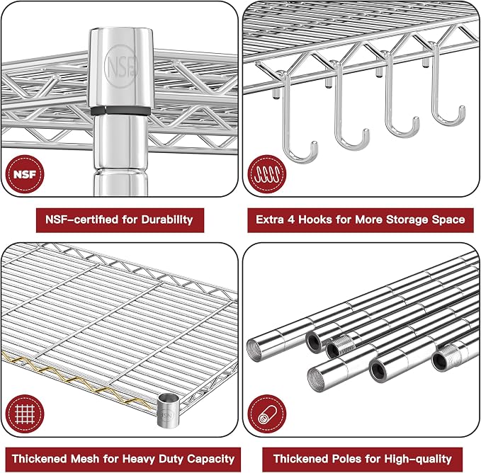 PrimeZone 3 Pack Steel Storage Wire Shelving 5 Tier Metal Shelves - Image 8