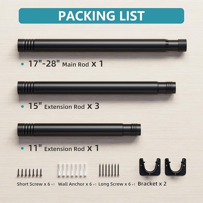 STARLATTA Heavy Duty Black Closet Rod: 17-84 Inch Stepless Adjustable Clothes - Image 7