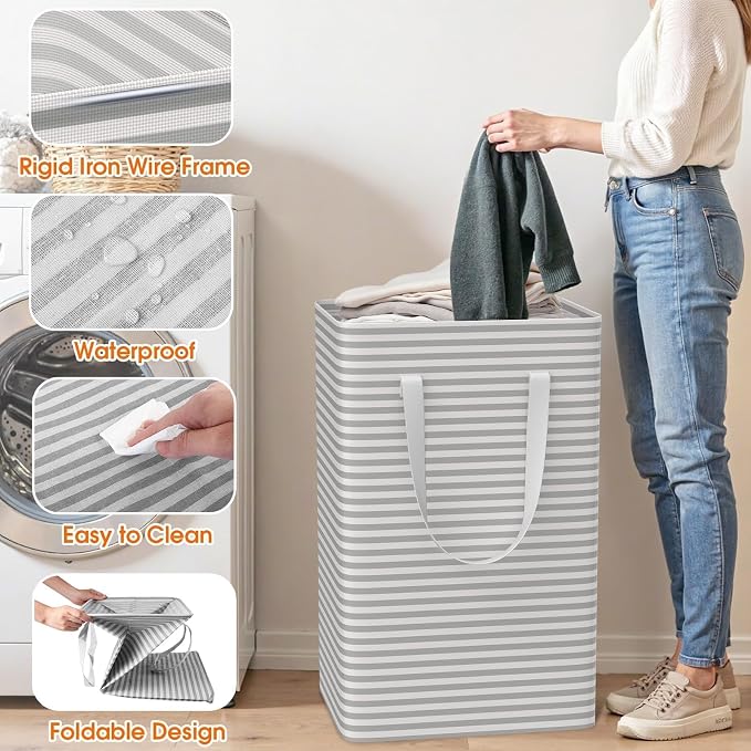 3 Pack Laundry Basket 75L Each, Waterproof & Freestanding Large Laundry Hamper - Image 5
