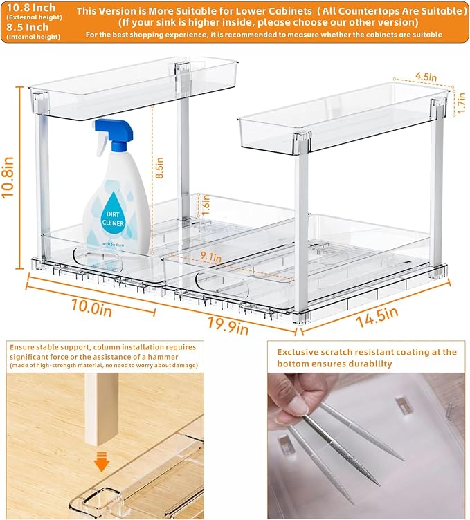Yieach 2 Pack 14.6″ Deep Pull Out Under Sink Organizer, 10.8″ High 2 Tier Slide - Image 4