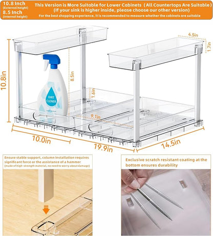 Yieach 2 Pack 14.6″ Deep Pull Out Under Sink Organizer, 10.8″ High 2 Tier Slide - Image 4