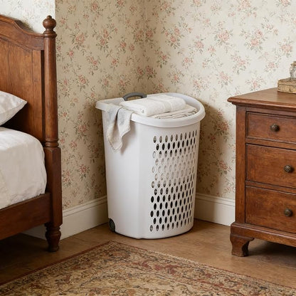 White Lalaundry Basket with Wheels and Lid, Portable Laundry Basket, Durable - Image 6