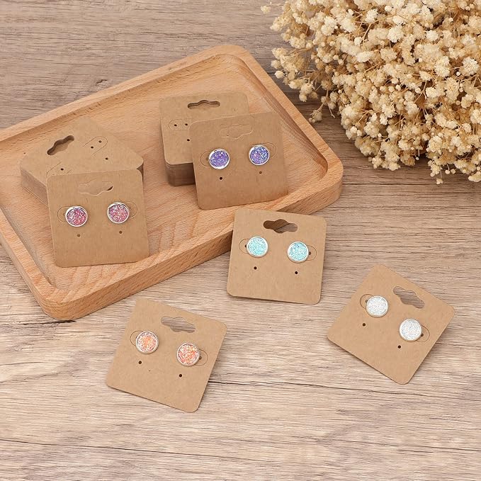 joycraft 100Pcs Earring Display Holder Cards, 2 Inch Brown Earring Hanging Cards - Image 5