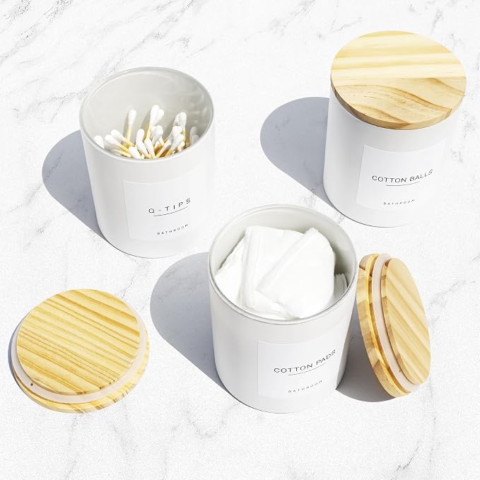 3PCS Farmhouse 13.53oz White Bathroom Canisters - Image 8