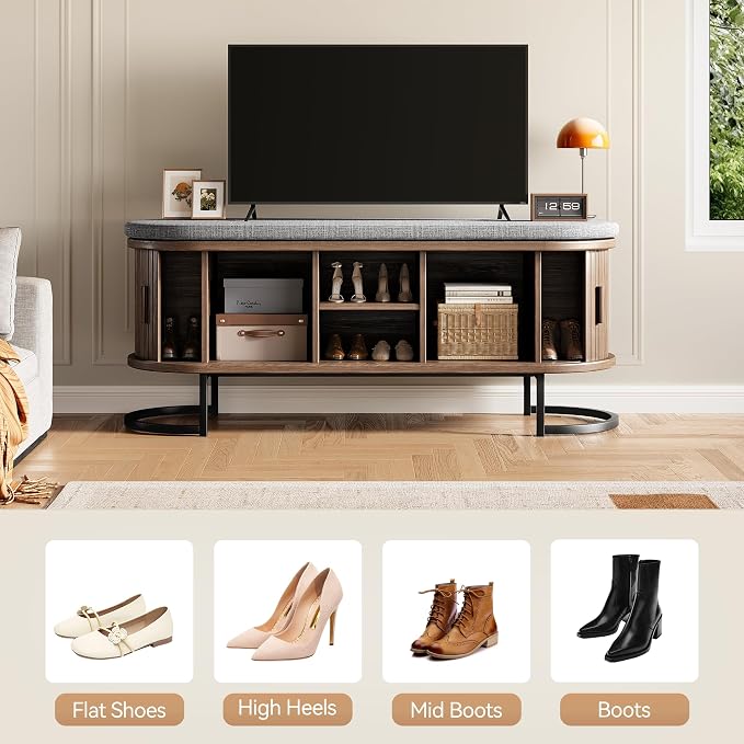 Decofy Shoe Storage Bench with Cushion and Sliding Doors, 47.2 Inch Shoe Bench - Image 7