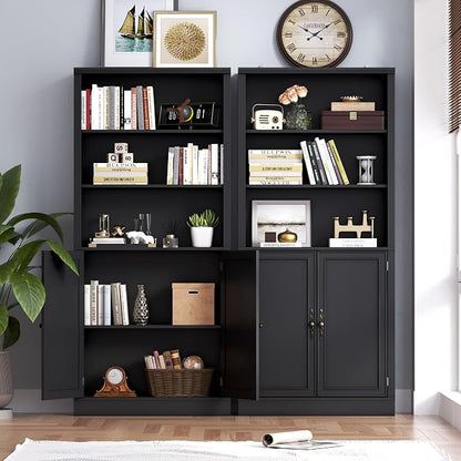 71.4" Tall Bookshelf with Cabinet, 5-Tier Floor Standing Bookcase with Doors & - Image 4