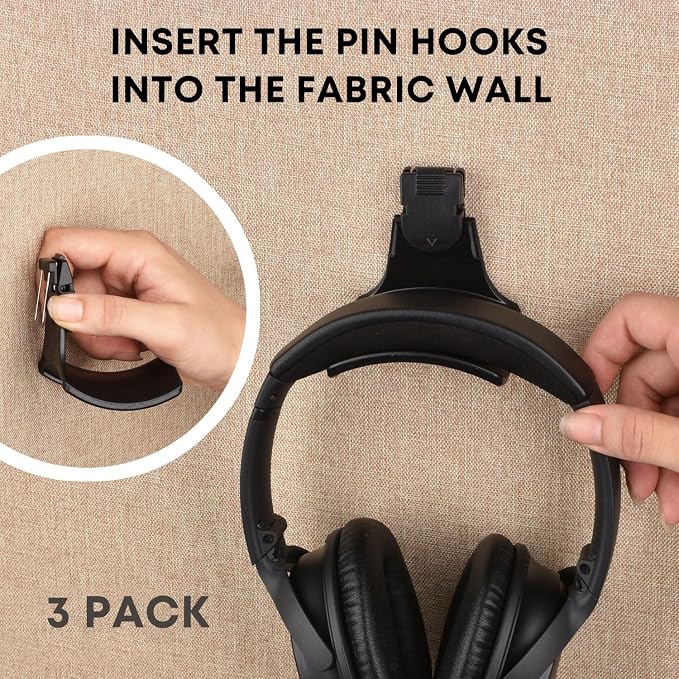 Fabric Wall Headphone Stand for Office, Cubicle Headphone Holder for Work Decor - Image 2