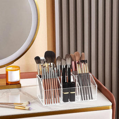 Clear Makeup Brush Holder Organizer Acrylic 6-Slots Cosmetic Brushes Storage - Image 4