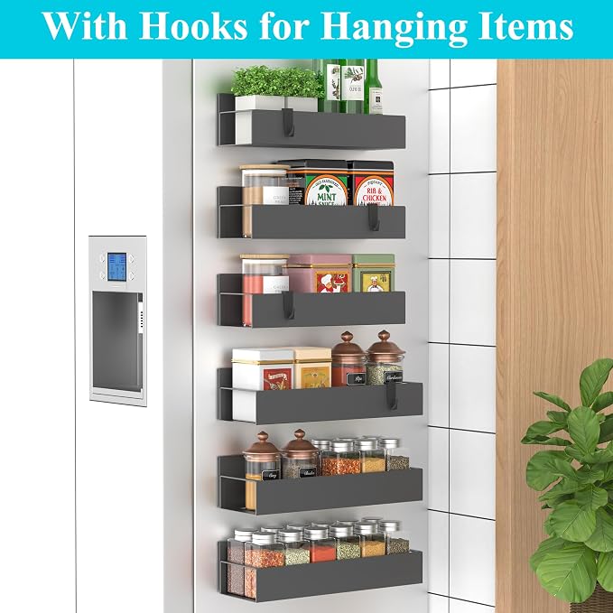 Metal Magnetic Spice Rack for Refrigerator Dark Gray, 6 Pack | Magnetic Shelves - Image 2