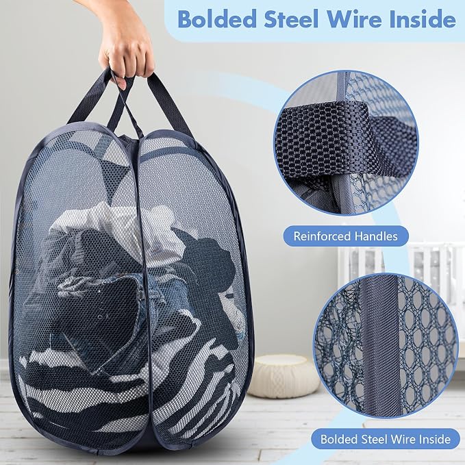 DUCOO Pop Up Laundry Hamper, 70L Collapsible Mesh Laundry Basket - Image 3