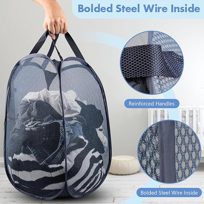 DUCOO Pop Up Laundry Hamper, 70L Collapsible Mesh Laundry Basket - Image 3