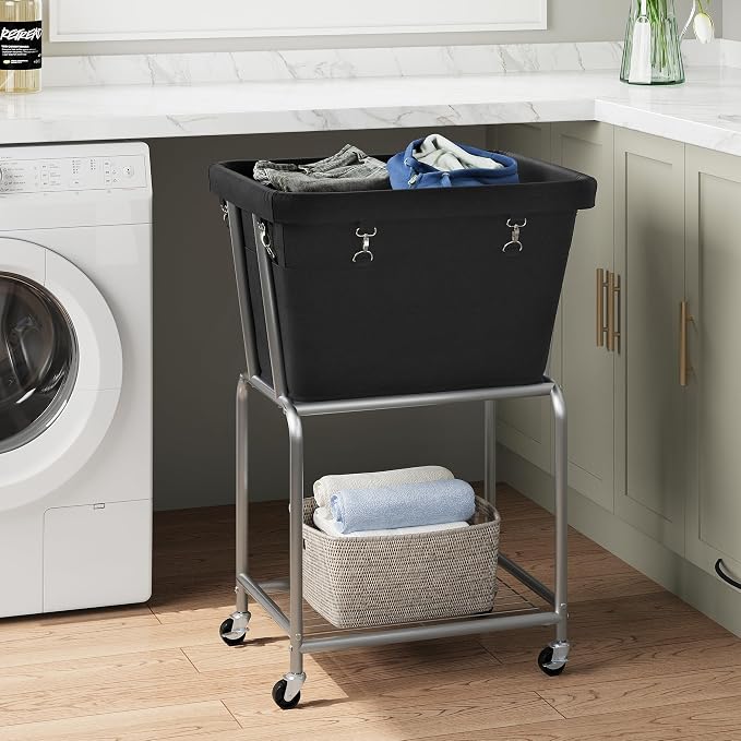 ELYKEN Laundry Cart with Wheels, Rolling Laundry Hamper with Removable Bag and - Image 2