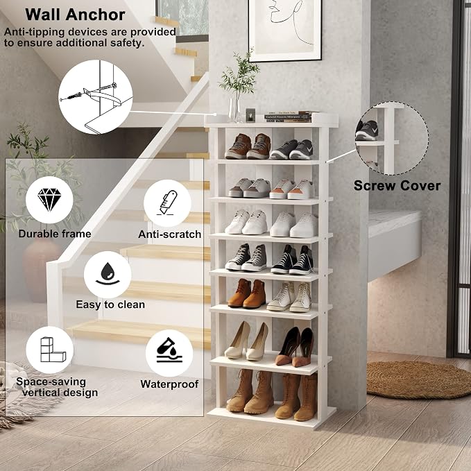 HOMEFORT 7-Tier Wood Shoe Rack, Double Rows 7-Tier Shoe Shelf, Shoe Storage - Image 6