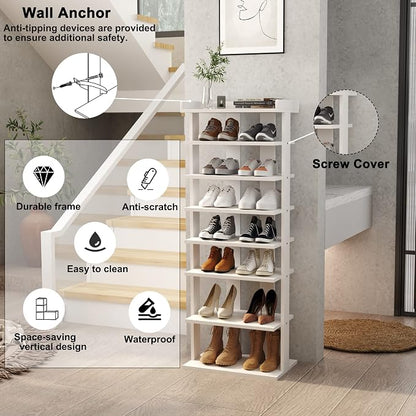 HOMEFORT 7-Tier Wood Shoe Rack, Double Rows 7-Tier Shoe Shelf, Shoe Storage - Image 6