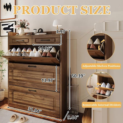 ODUWA Shoe Cabinet with 3 Flip Drawers and 2 Storage Drawers, Shoes Organizer - Image 2