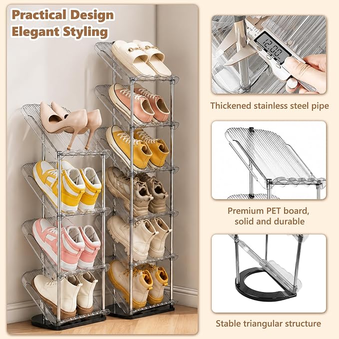 Patinao Sloping Narrow Shoe Rack 5 Tiers - Image 7
