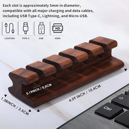 Walnut Wood Cord Holder – 5 Slots Cable Organizer - Image 2