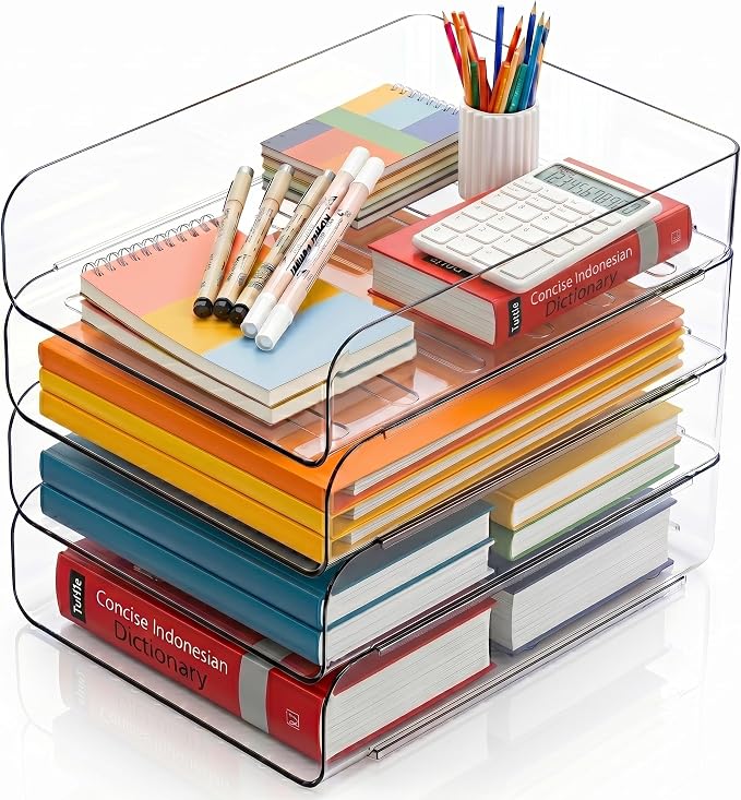 CiWiVOKi 4 Trays Paper Organizer Letter Tray, Acrylic Clear PET Desk File by CiWiVOKi