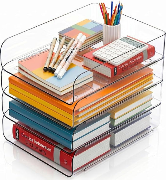 CiWiVOKi 4 Trays Paper Organizer Letter Tray, Acrylic Clear PET Desk File by CiWiVOKi