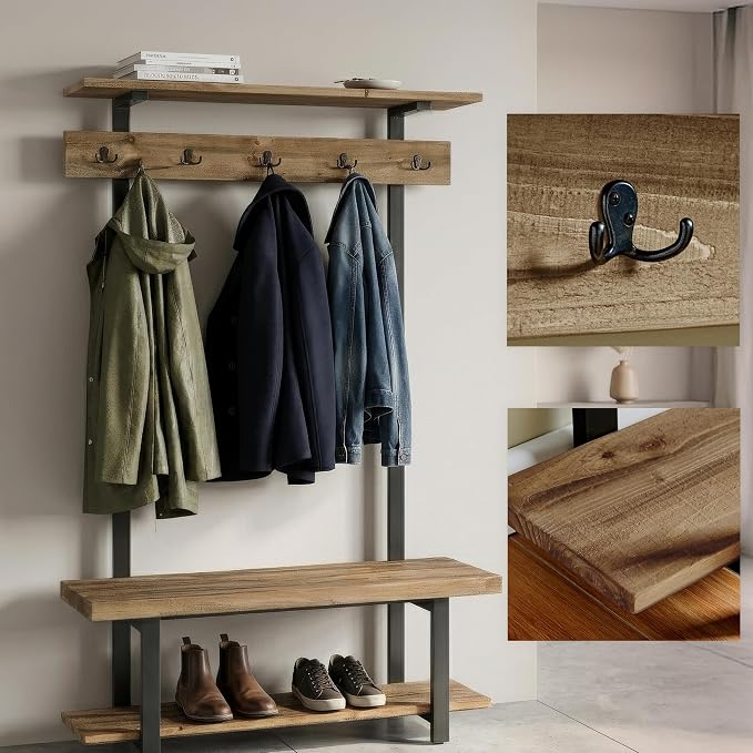 Pomona Solid Wood Entryway Hall Tree - Image 6