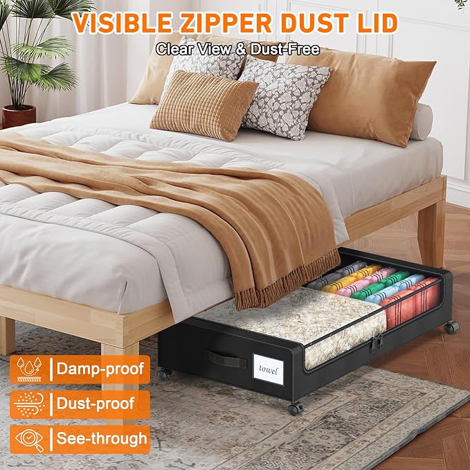 Under Bed Storage with Wheels, 4 Pack Under Bed Storage Containers with - Image 5