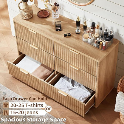 LEYAOYAO Fluted 6 Drawers Dresser, Curved Profile Design, Dresser TV Stand - Image 7