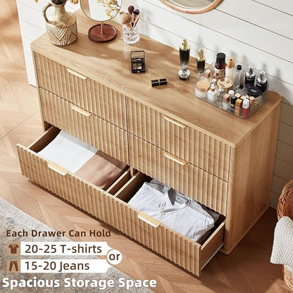 LEYAOYAO Fluted 6 Drawers Dresser, Curved Profile Design, Dresser TV Stand - Image 6