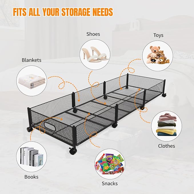 Under Bed Storage With Wheels, 47.2''/90lbs/57.6L, Metal Frame Under Bed - Image 6