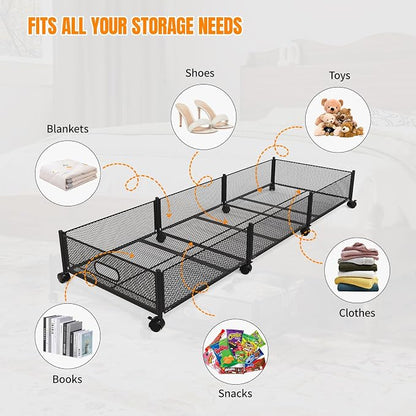 Under Bed Storage With Wheels, 47.2''/90lbs/57.6L, Metal Frame Under Bed - Image 6